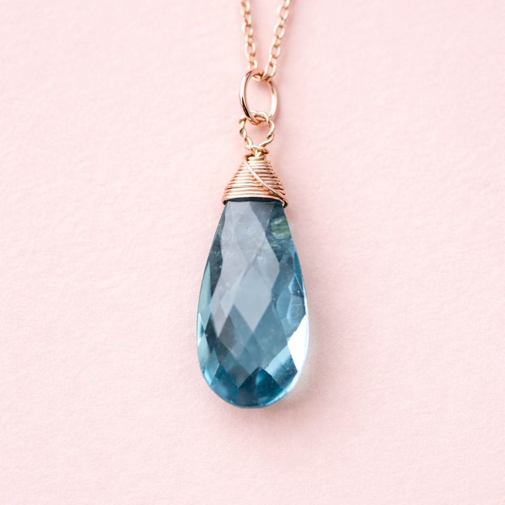 New Light London Blue Topaz Pendant Handmade 14k Rose Gold Filled